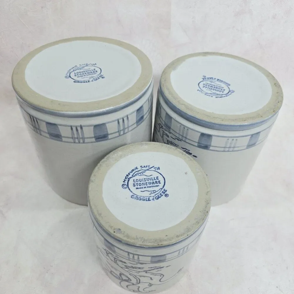 Vtg‎ Set Of 3 Louisville Stoneware Gaggle of Geese Goose Canisters No Lids 6.5
